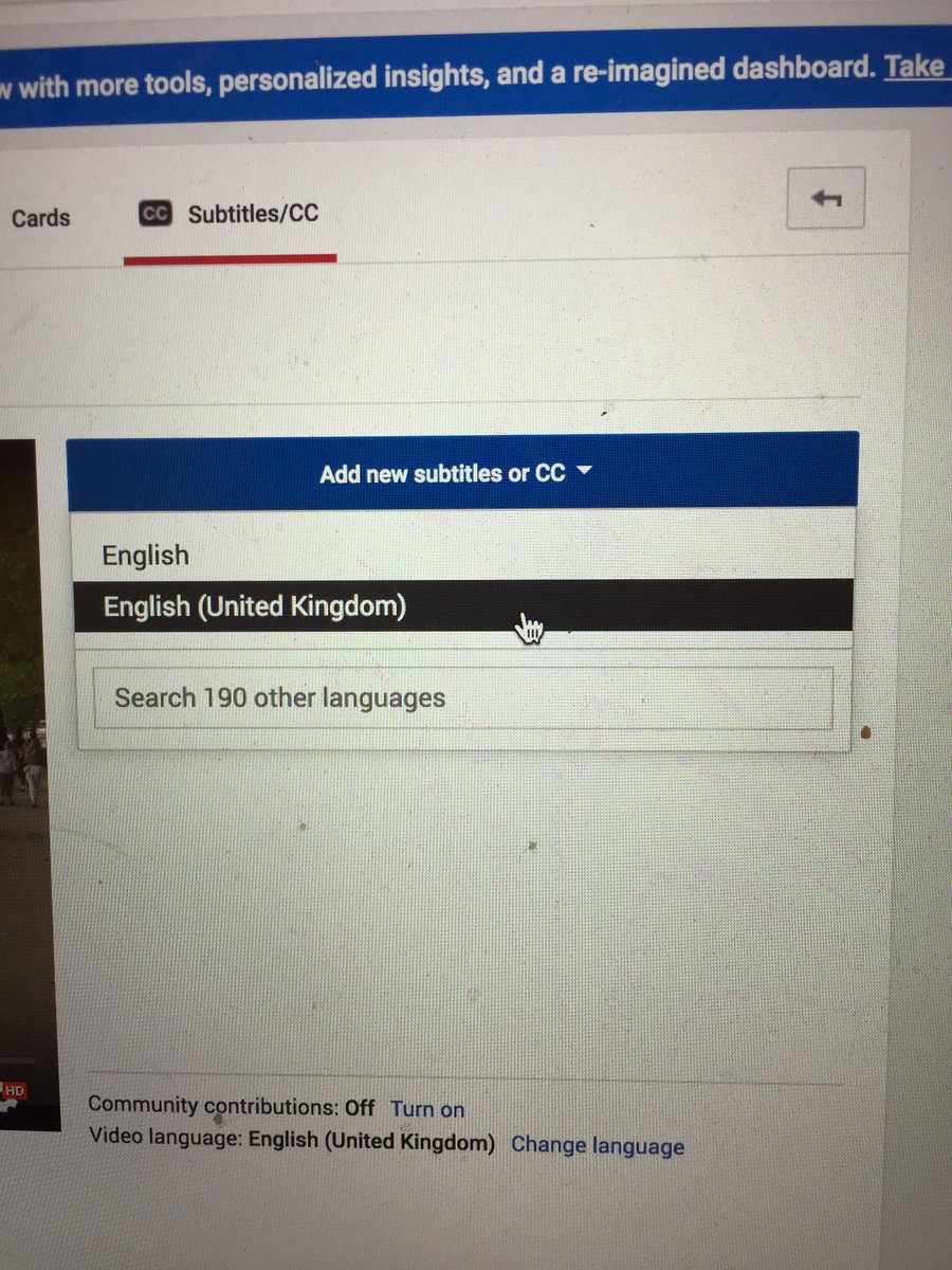 A drop down menu. Add new subtitles. English or English (United Kingdom)
