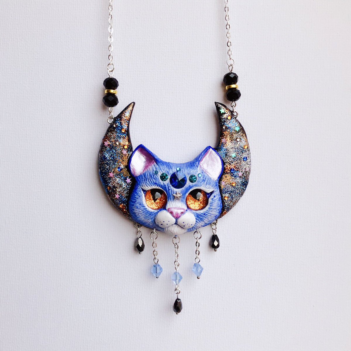 lapindefleur's tweet photo. Newest exclusive design necklace - Moon Cat 💙🌙 Working on new statement necklace designs 😉 https://t.co/N6GicgrbNv