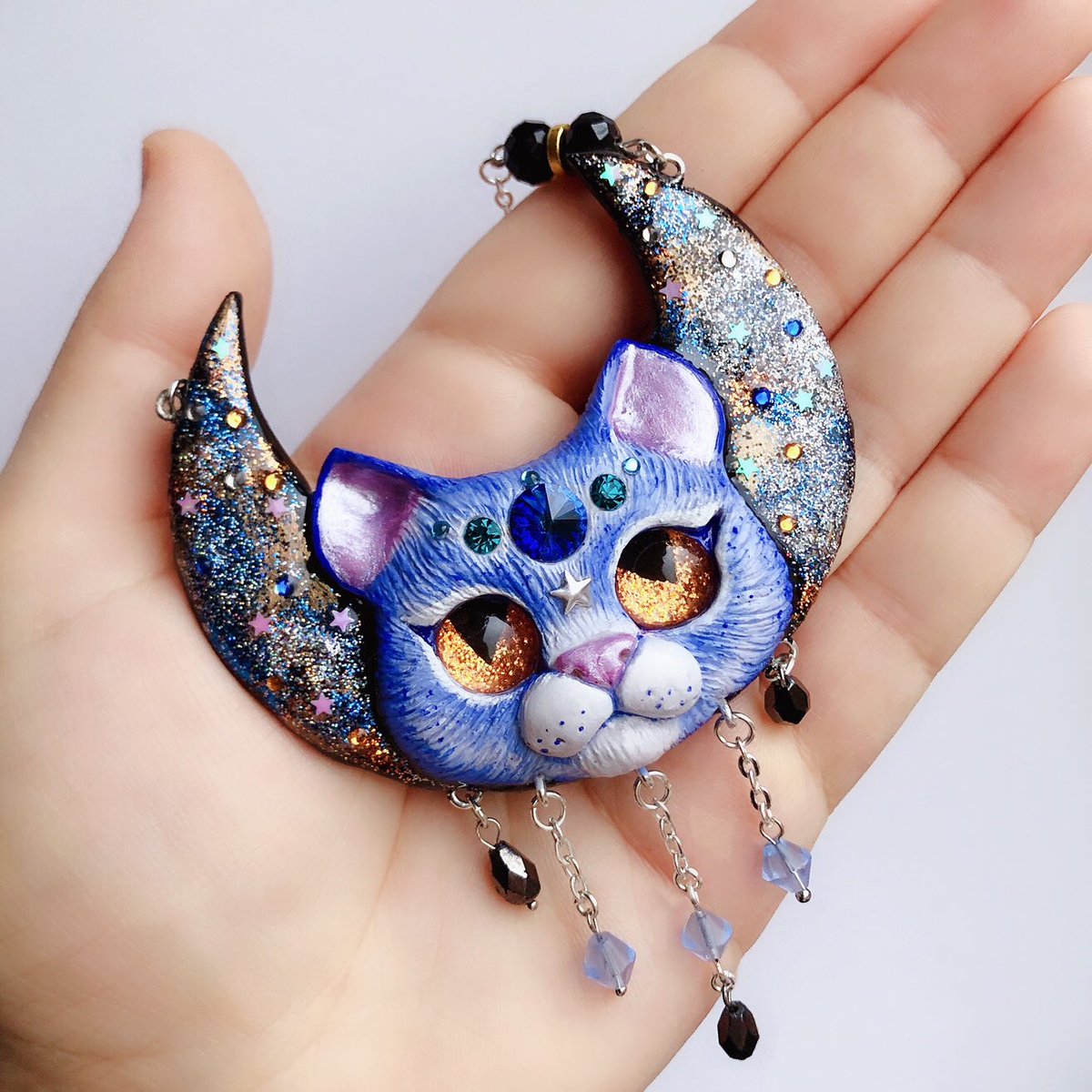 lapindefleur's tweet photo. Newest exclusive design necklace - Moon Cat 💙🌙 Working on new statement necklace designs 😉 https://t.co/N6GicgrbNv