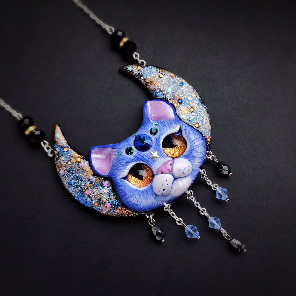 lapindefleur's tweet photo. Newest exclusive design necklace - Moon Cat 💙🌙 Working on new statement necklace designs 😉 https://t.co/N6GicgrbNv