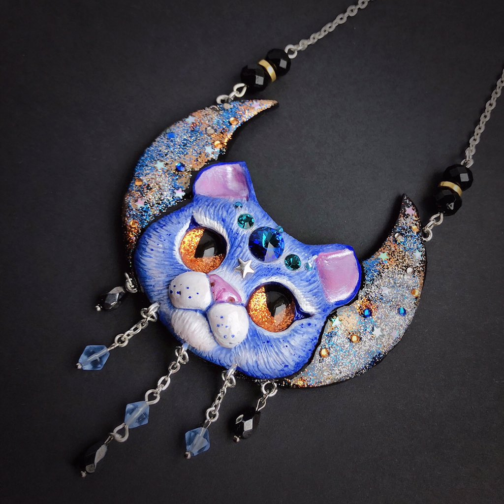 lapindefleur's tweet photo. Newest exclusive design necklace - Moon Cat 💙🌙 Working on new statement necklace designs 😉 https://t.co/N6GicgrbNv