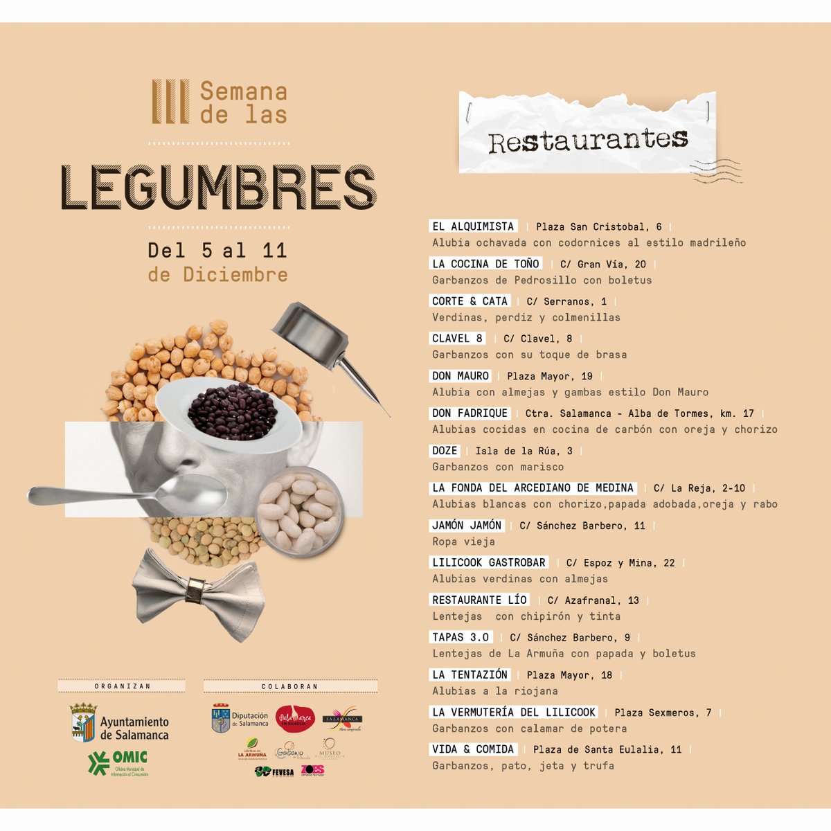 💥💥CONCURSO💥💥 Del 5 al 9 de diciembre no te puedes perder la "III Ruta de las Legumbres" en los bares del Oeste, Pizarrales y Barrio Blanco y en 16 restaurantes. Te proponemos un DOBLE CONCURSO. #semanalegumbres. Info en imágenes: