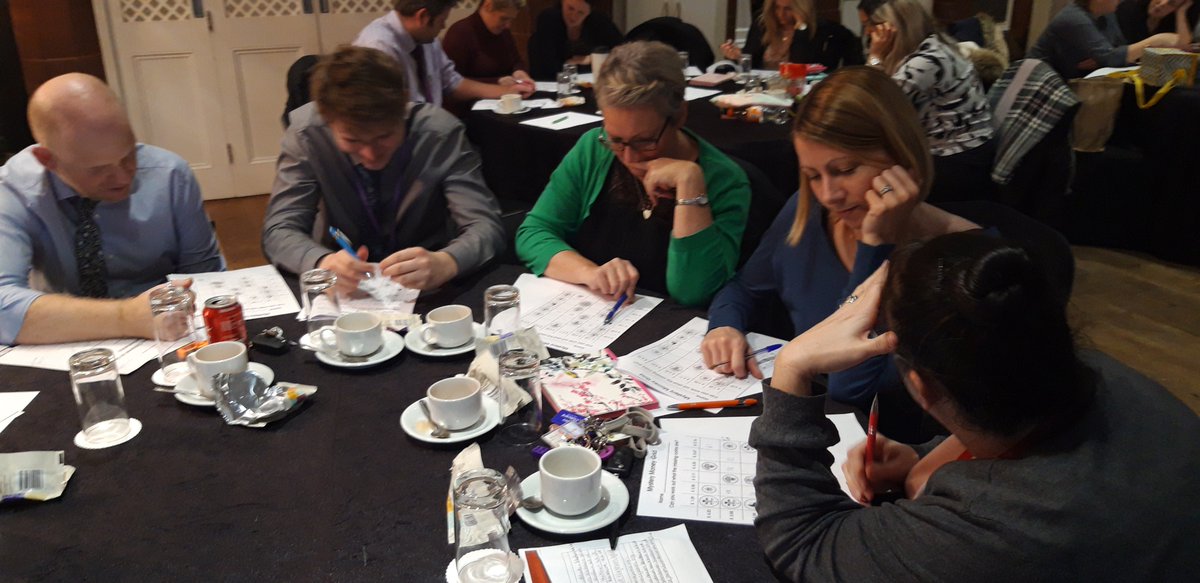 lancsmaths's tweet image. Teachers deep in thought at the Challenging Children in Years 5 and 6 with Peter Toogood yesterday. #challenge #logicproblems