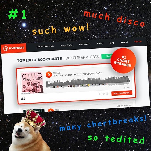 XrayTed_DJ's tweet photo. #1 in the @hypeddit disco charts. Such wow. Much thanks. ✨🍉✨🍉✨🍉✨🍉✨🍉✨ #xrayted #disco #chic #good #times #edit #remix #hiphop #doge #meme #nilerodgers #dj #djing #thanks #tedit #xray #ted #goodfriends #goodvibes #goodtimes https://t.co/cC1KEc9CJh https://t.co/nOCEI5trk1
