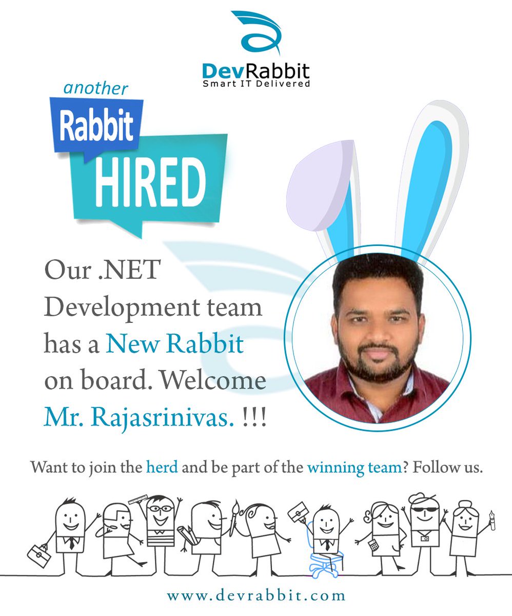 socialdevrabbit's tweet photo. Here is Our New Rabbit in the .net Development Team Congratulations!!  Rajasrinivas https://t.co/JCRgHOGeai