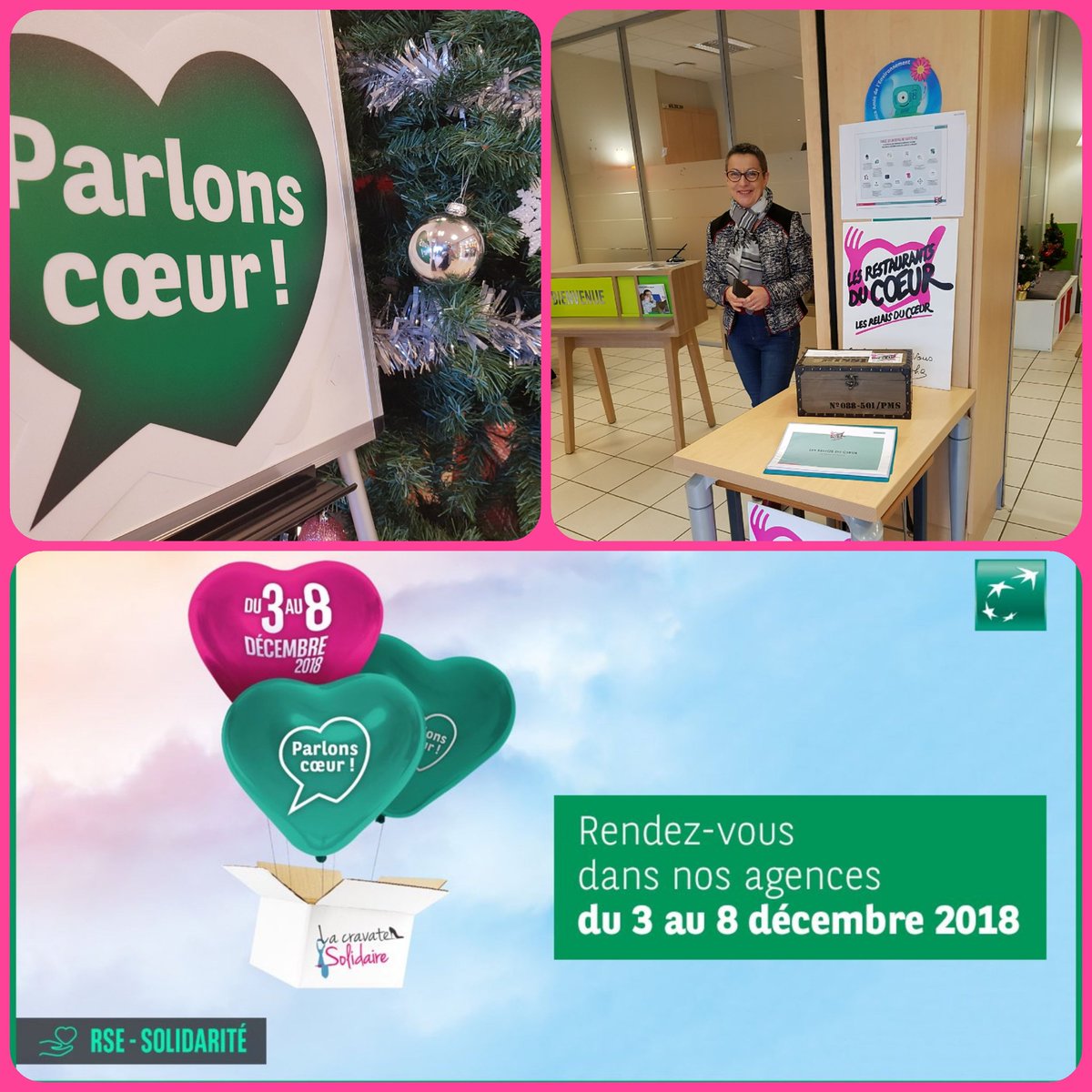 Votre agence <a href="/BNPParibas/">BNP Paribas Group</a> de #laval engagée auprès des <a href="/restosducoeur/">Les Restos du Coeur</a> avec Chantal Cousin, responsable des dons et de l'organisation des manifestations.
Vous pouvez déposer des vêtements chauds🧣🧤 ou des vêtements professionnels👔 pour @LaCravateSolidR 
#ParlonsCoeur