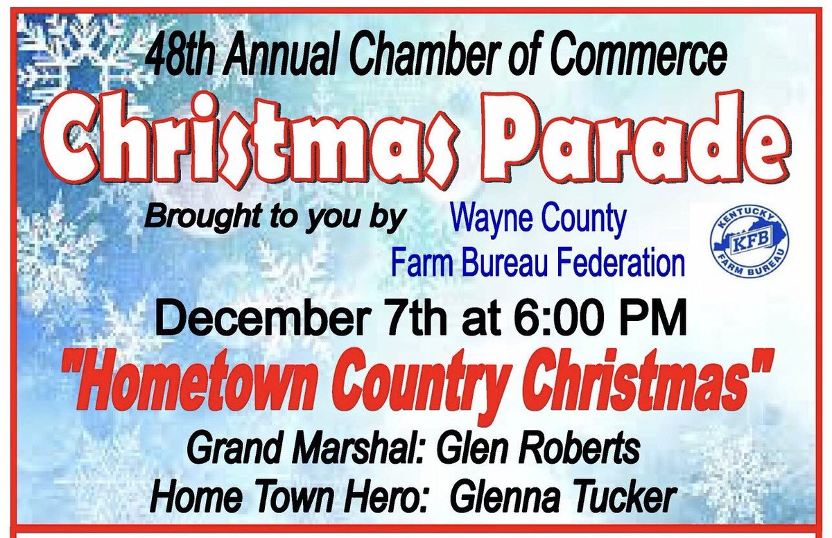 MonticelloKY's tweet photo. 48th Annual Christmas Parade is this Friday, December 7th at 6:00PM.  #monticelloky #christmasparade #christmas2018 #santa #discovermonticelloky https://t.co/VjorVgXVgq