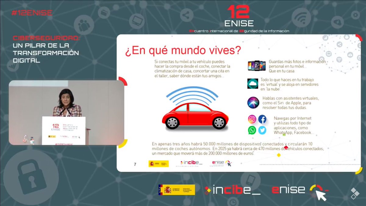 eurocybcar's tweet photo. “Nunca he escuchado a nadie preguntar si su coche es ciberseguro. Si cuando viaja a bordo está protegido de los posibles ataques que desde el ciberespacio puede realizar un cracker”, recalca @Azucena_HdezP CEO de @EUROCYBCAR en su intervención en #12ENISE de @INCIBE https://t.co/14ylVaGmJ6