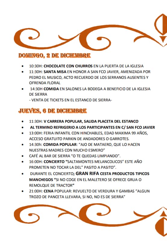aavvsierra's tweet photo. Este jueves, 6 de diciembre comienzan nuestras fiestas en honor a San Francisco Javier. \/ Tienes la programación en las fotos \/. ¡Ven a pasar las fiestas con nosotros! https://t.co/4hhcFPOJYH