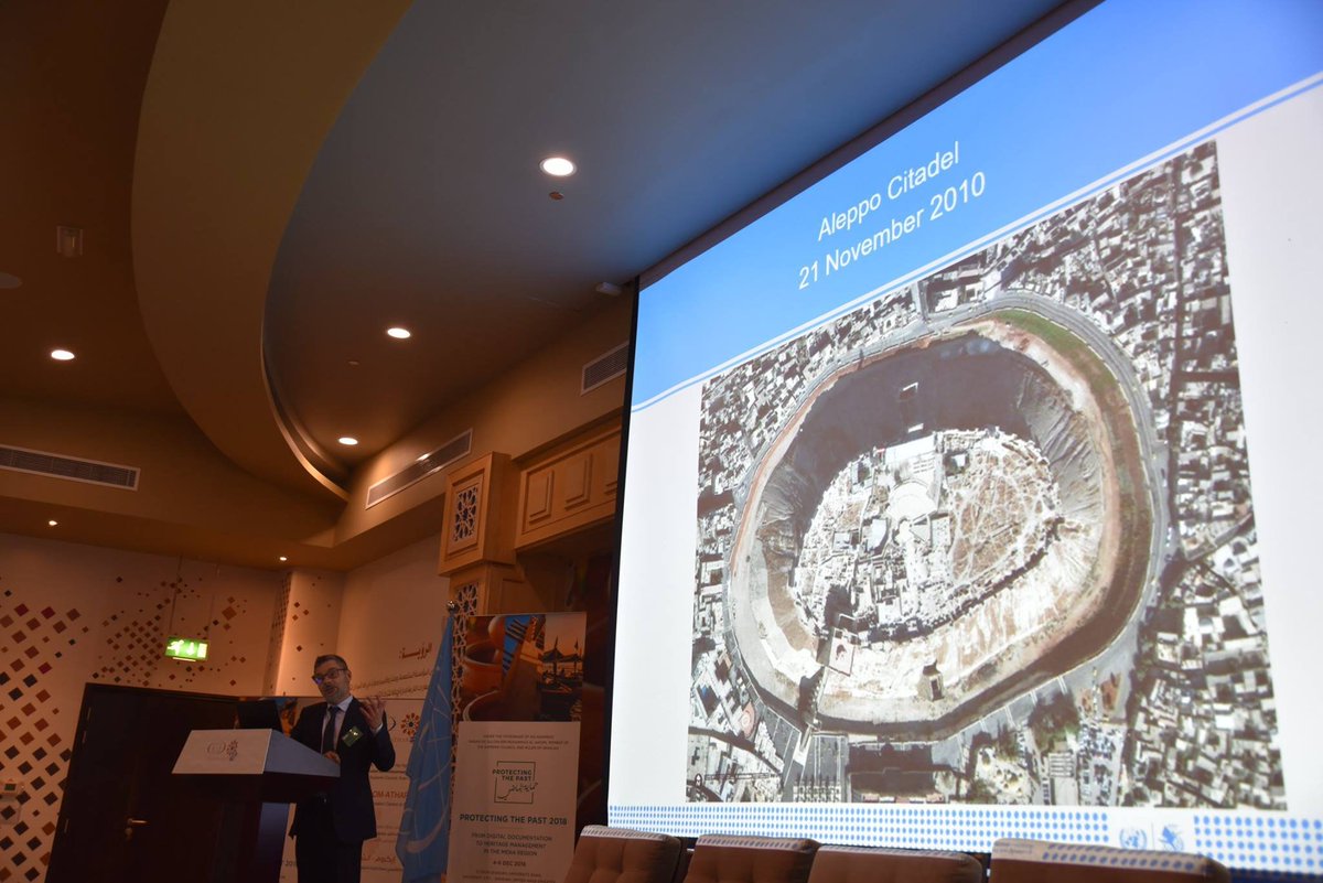 UNOSAT's tweet photo. We are at the Protecting the Past conference in the #UAE, making the case for preserving cultural heritage and sharing techniques to automate damage detection using remote-sensing, scripting #ptp18 https://t.co/JQcoF2KwJU https://t.co/BJAEvvtZTO