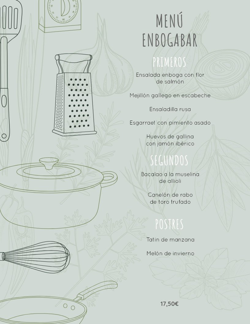 🍴MENÚ DEL DÍA🍴
▪️Un primero, un segundo y un postre a elegir 
📍Av. D'aragó, 16

¡Os esperamos!

#felizmartes #enbogabar #valencia #brasserie #gastrobar #arroces #paella #tapas #pescados