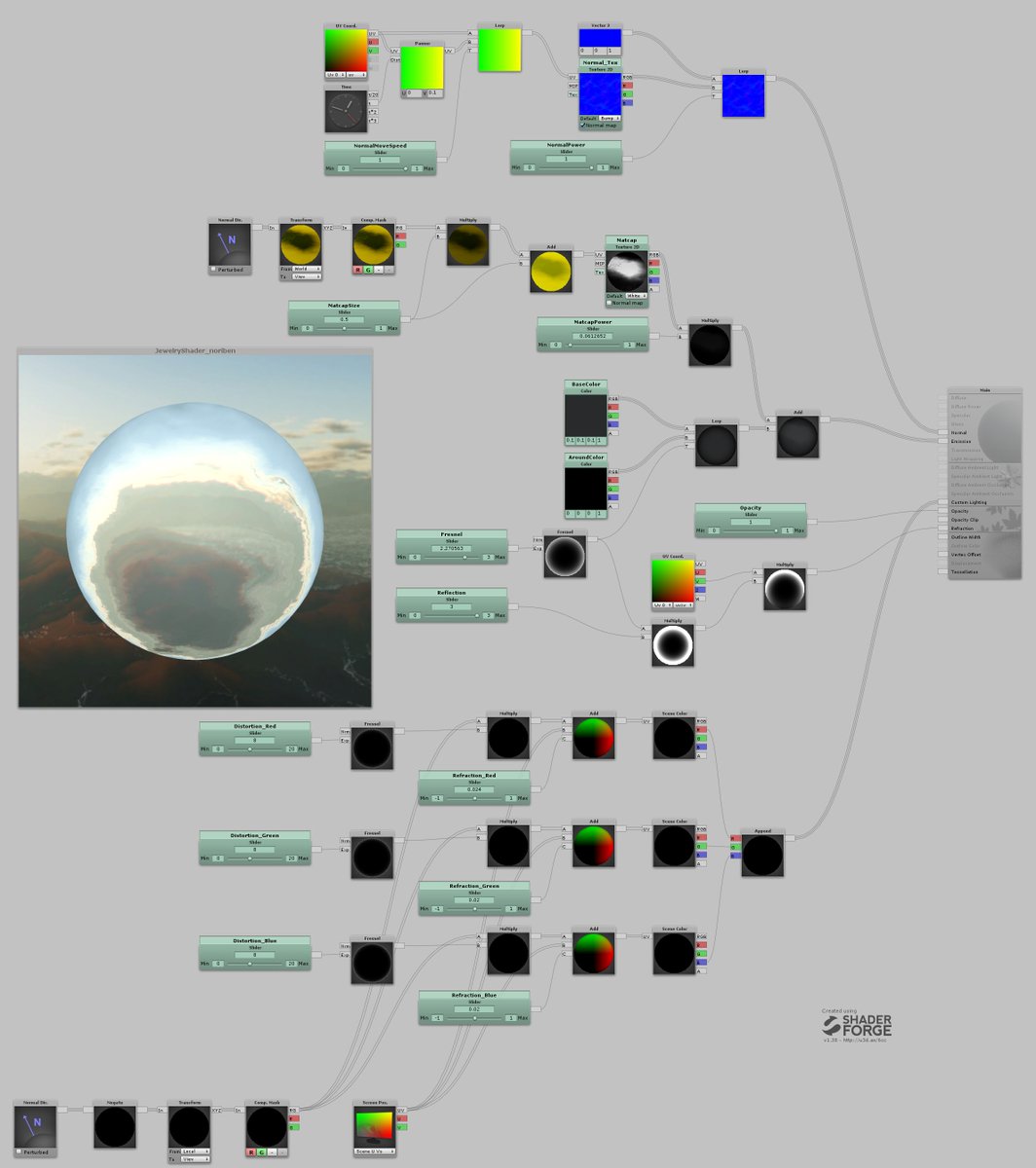 noriben327's tweet image. 色収差のあるガラスっぽいシェーダのノードこんな感じです #Shaderforge #unity