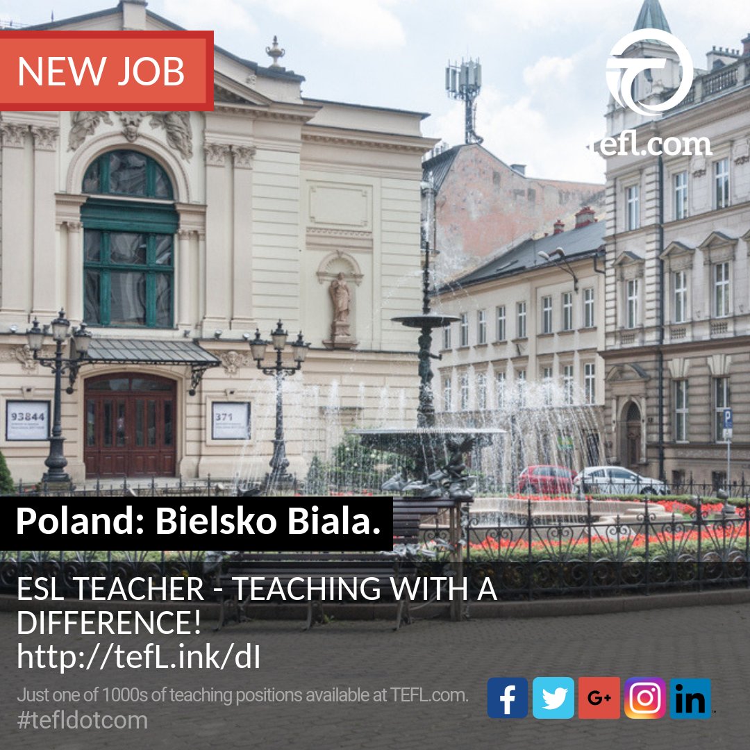 tefldotcom's tweet photo. #Poland : Bielsko Biala. ESL TEACHER - #TEACHING WITH A DIFFERENCE!
https://t.co/tkyXVZUBGs  
#tefldotcom #tefl #jobs #teach https://t.co/fSE3vJ0ugJ