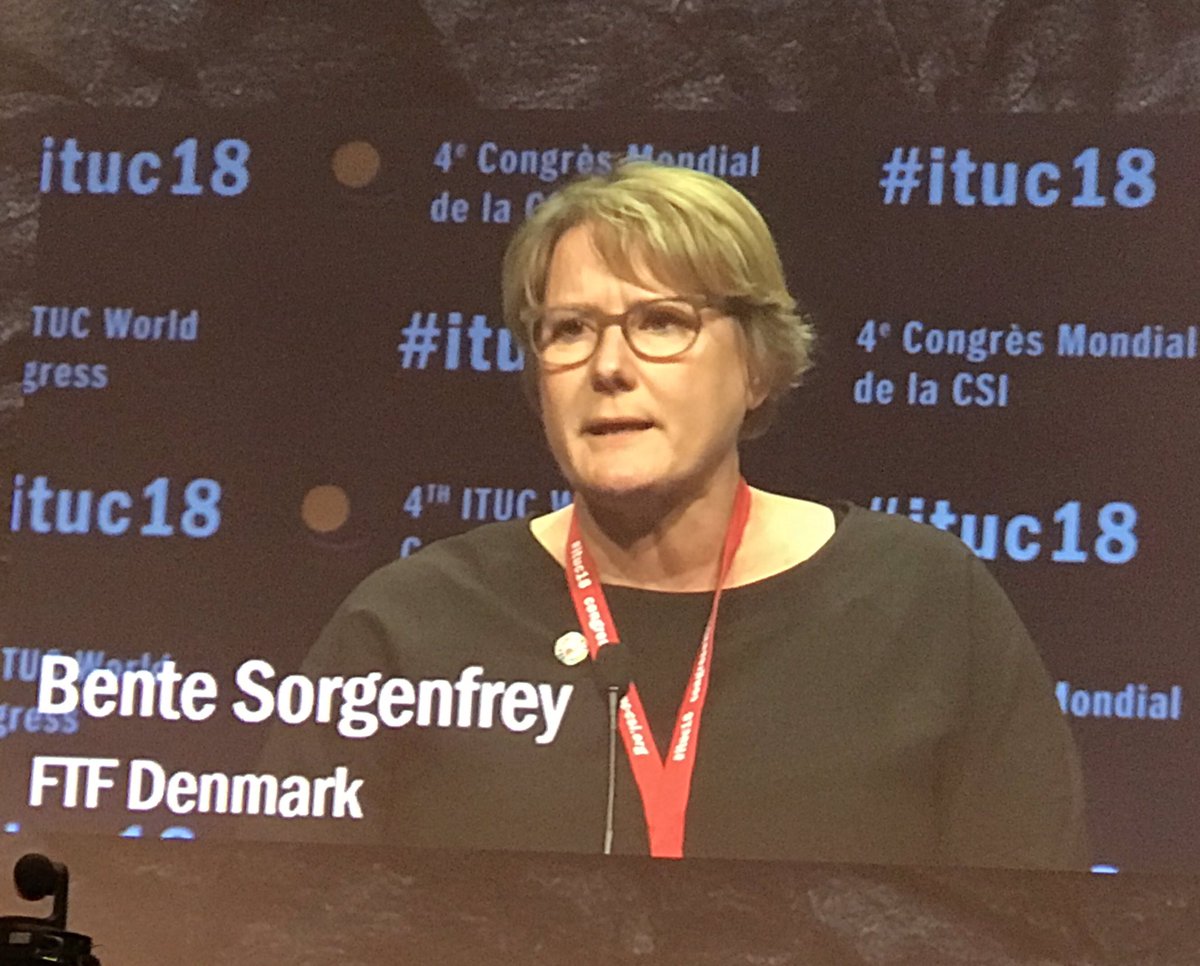 eligunhildby's tweet image. @ituc #ituc18 @bentesorgenfrey sier vi må ha anstendige arbeidsvilkår uansett hvor i verden vi bor og fagbevegelsen har en avgjørende rolle. @GreteGc @UnioNorge @RagnhildLied @solbra58 @RagnhildLied