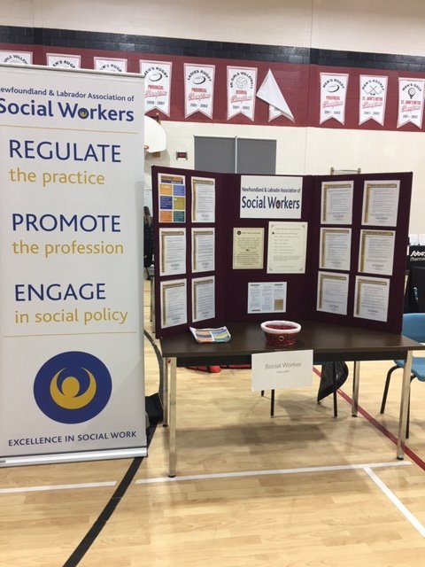 's tweet image. Members of our Promotion Committee will be at @HolySpiritHS Career Fair today and are looking forward to speaking with students about the social work profession and all it has to offer.