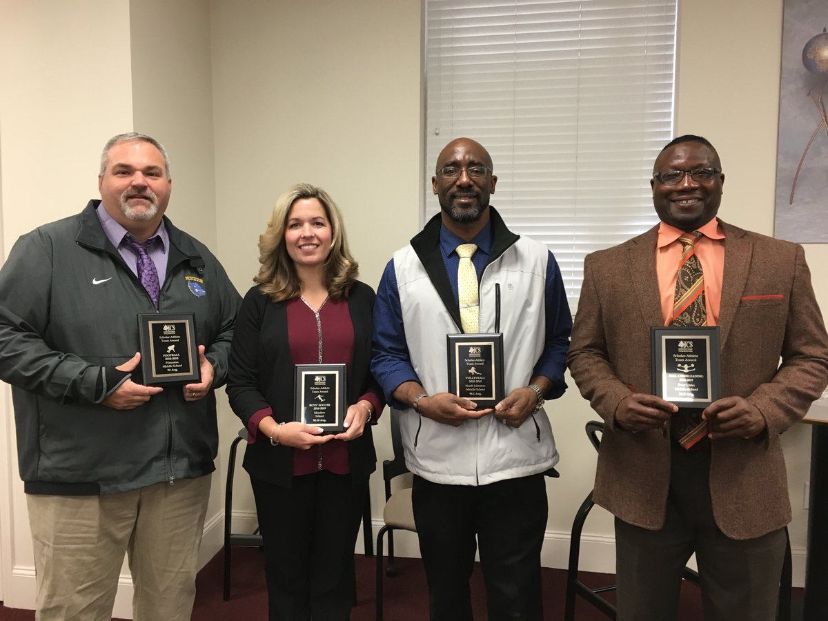 Princeton, Meadow, North Johnston, &amp; Four Oaks Middle’s principals receiving their scholar athlete plaques for football, boys soccer, volleyball, &amp; fall cheerleading. Congratulations!