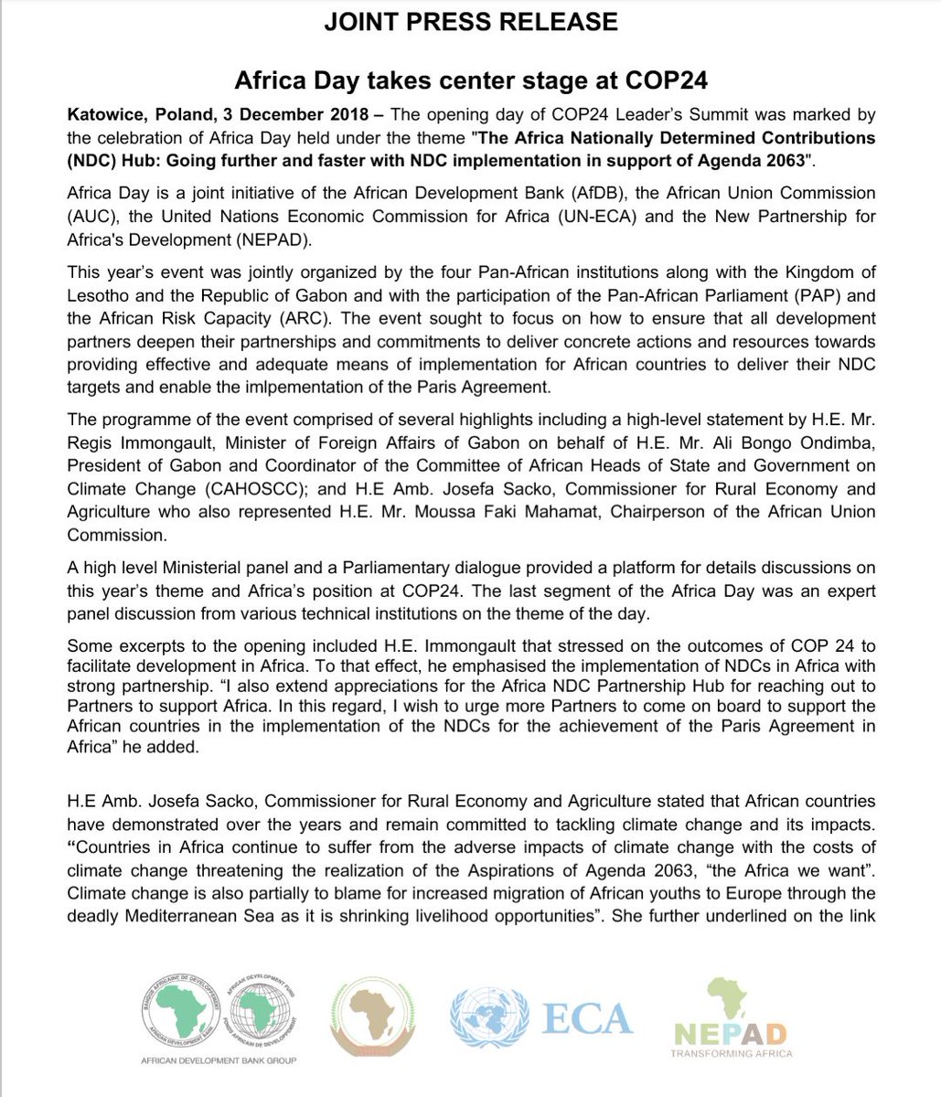 TerrAfrica's tweet photo. #AfricaDayCOP24 The Africa Nationally Determined Contributions (NDC) Hub: Going further and faster with NDC implementation in support of Agenda 2063". https://t.co/vLCoupw8PA