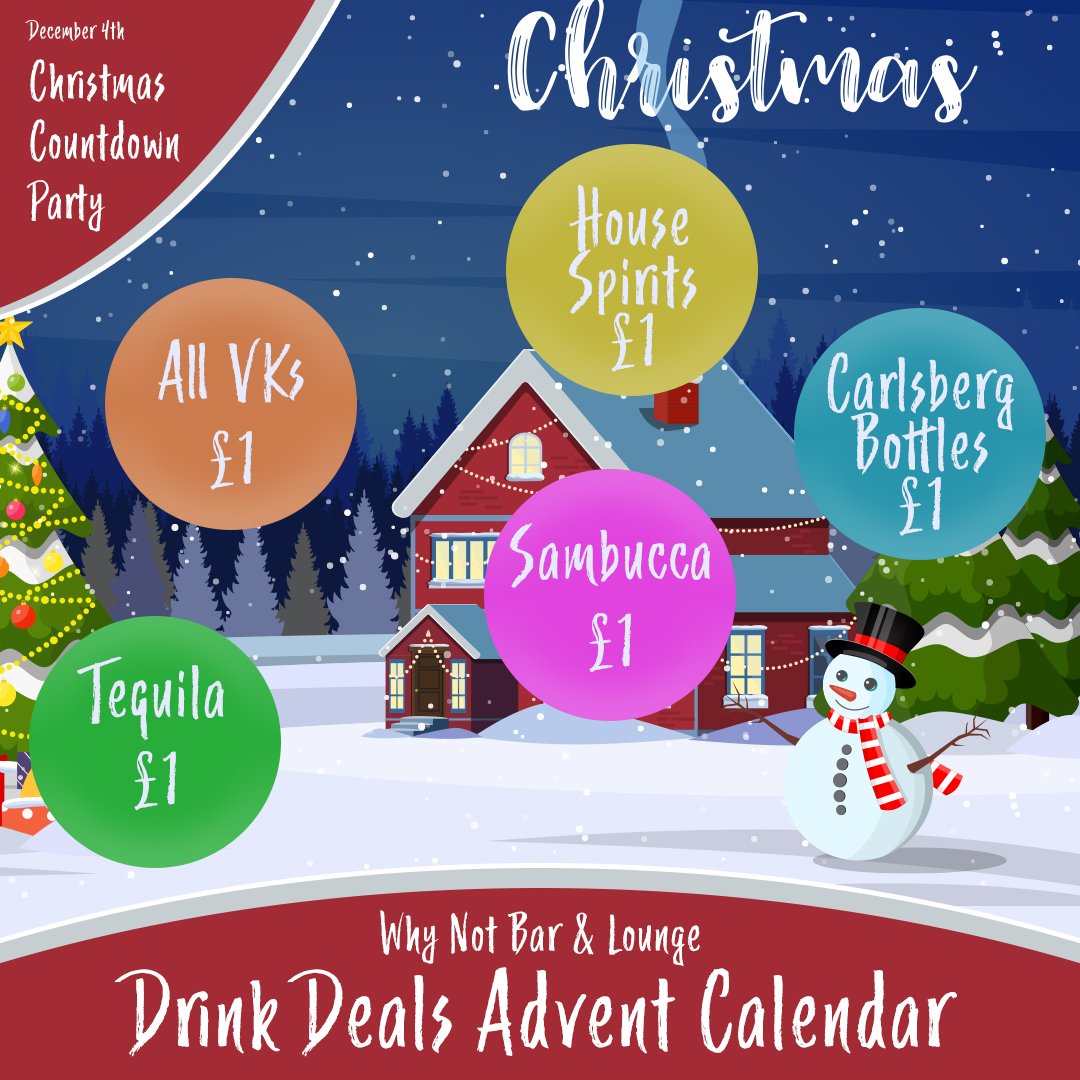 Tonights Advent Deal is a special one! It's our Christmas Countdown Party! from 9pm - 2am we've got loads of great drinks at just £1 alongside DJ George Little on the decks! £1 entry it's definitely worth a night out!