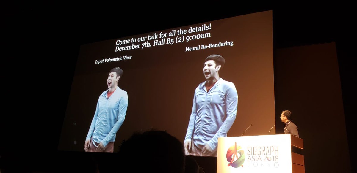 seanfanello's tweet image. Rohit Pandey presenting #LookinGood with #NeuralRendering and Danny Tang showing Real-time #3DCompression and streaming of #VolumetricVideos! #SIGGRAPHAsia #DeepLearning