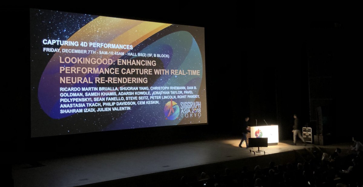 seanfanello's tweet image. Rohit Pandey presenting #LookinGood with #NeuralRendering and Danny Tang showing Real-time #3DCompression and streaming of #VolumetricVideos! #SIGGRAPHAsia #DeepLearning