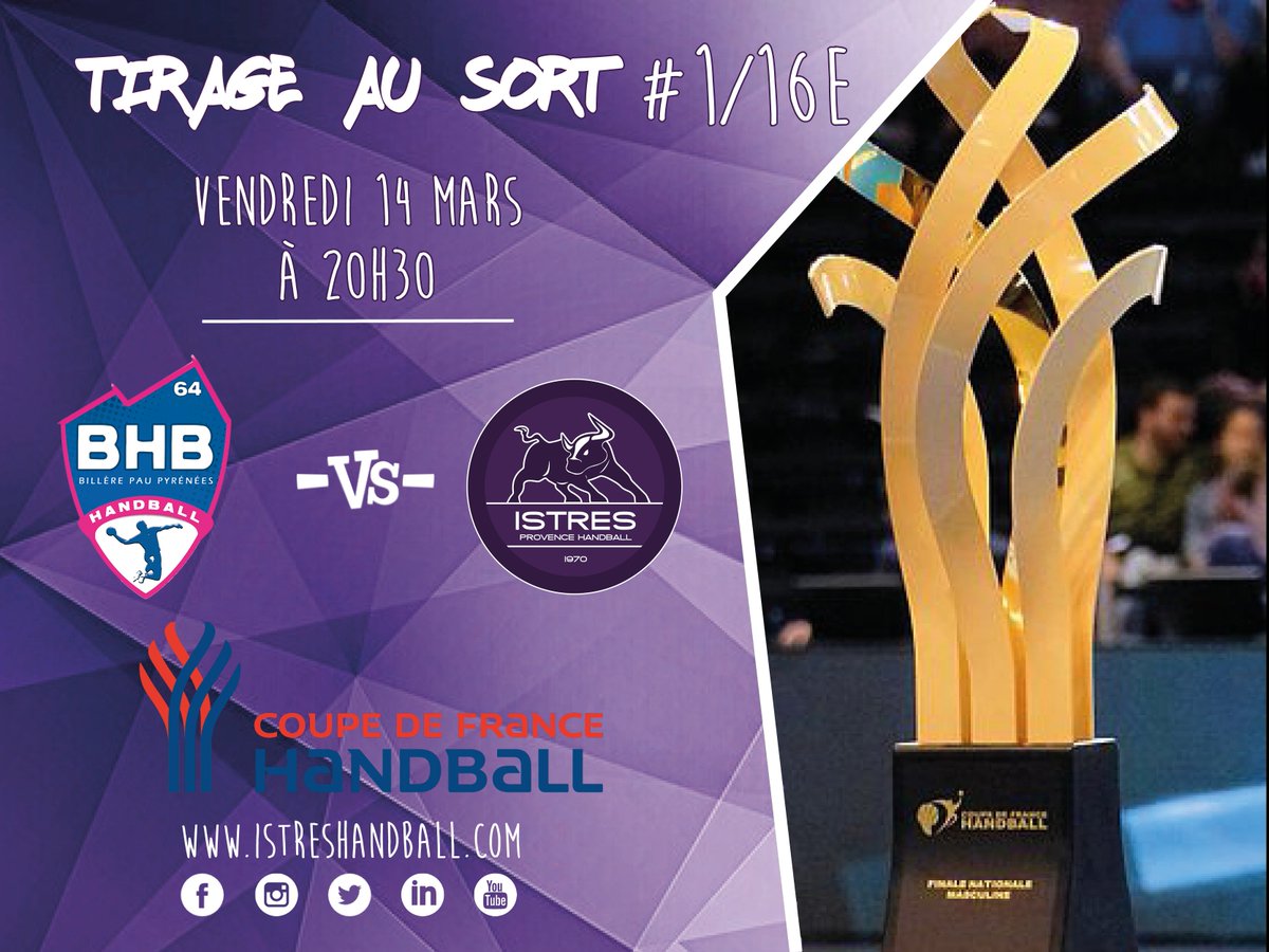 #CDF Le tirage au sort des 1/16e de finale vient de tomber. <a href="/IstresHB/">Istres Provence Handball</a> se déplacera à <a href="/bhb_64/">Billère Handball</a> pour se rappeler aux bons souvenirs de leurs affrontements épiques de <a href="/Proligue/">Proligue</a>. Le match devrait avoir lieu Vendredi14 décembre à 20h30 à #Billère #AllezIstres #CoeurIstreen