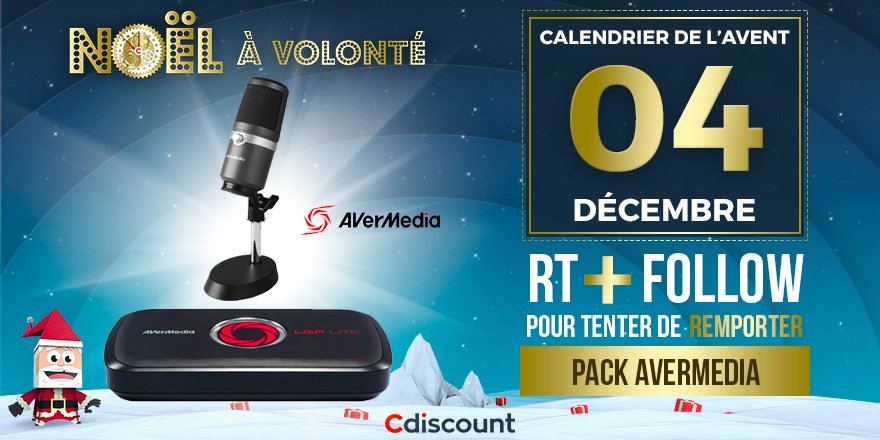 Cdiscount's tweet image. 🎁 JOUR 4

👌 À gagner pour le #CalendrierDeLAventCdiscount : Live gamer portable AverMedia + Micro USB AverMedia

👉 bit.ly/2BMsGGW + bit.ly/2Pes9Rv

🔸 Pour tenter votre chance : 
RT ce tweet + Follow @Cdiscount 

☑️ TAS 11/12