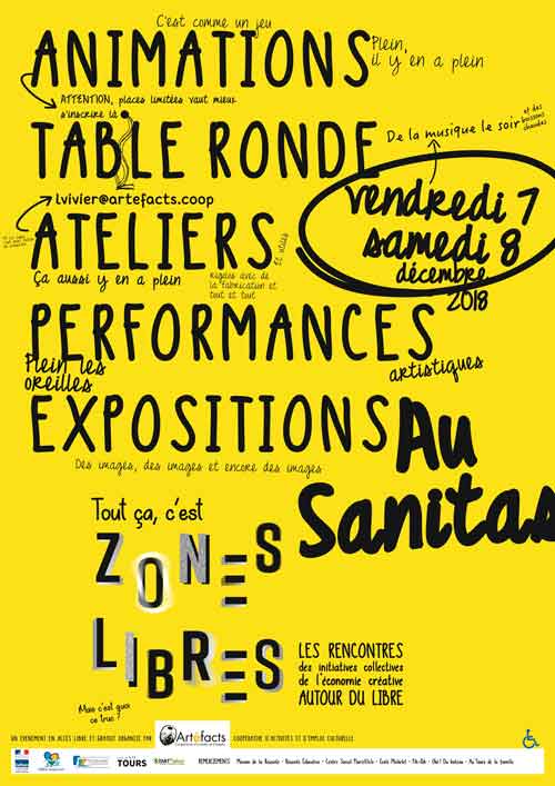 Pierrot_l_'s tweet photo. Venez assister au festival #ZonesLibres organisé par @artefacts2 ces vendredi et samedi 7 et 8/12 à  #Tours  #Sanitas  #Libre #Art #Culture #MedNum #Festival #7decembre #8Decembre https://t.co/TpsfQS8Ur7