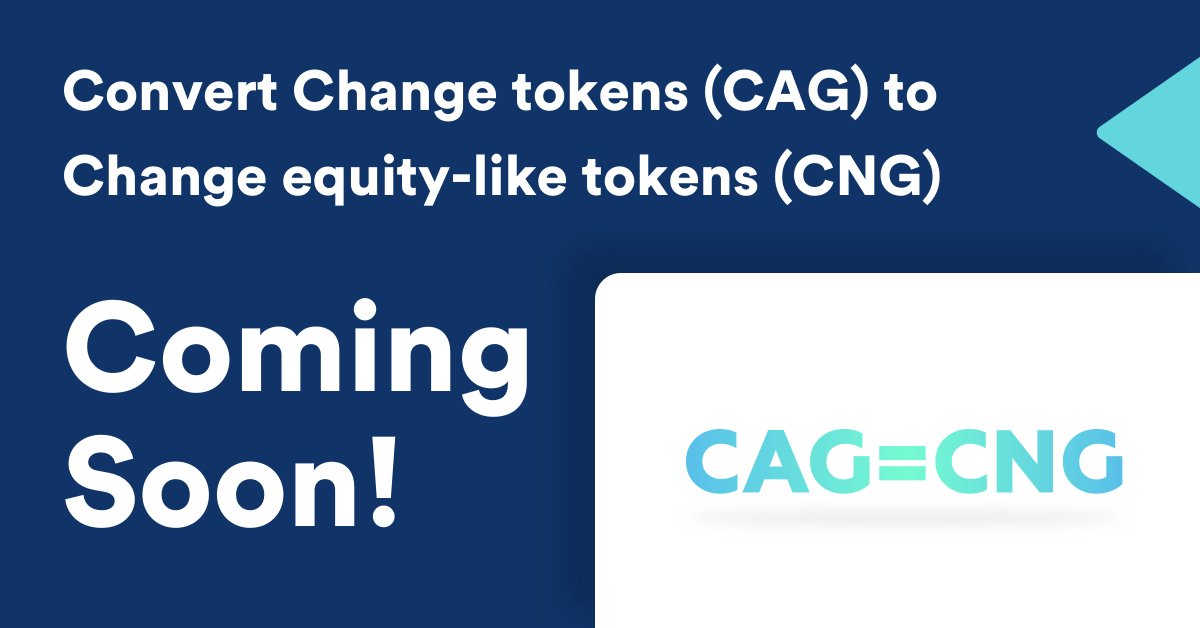 changefinance's tweet photo. Soon you can convert your Change tokens (CAG) to Change equity-like tokens (CNG) to become a shareholder of Change.
Read more and join waiting list: https://t.co/7xyD2WXSVa
#changetoken https://t.co/CxGLuHxzGz