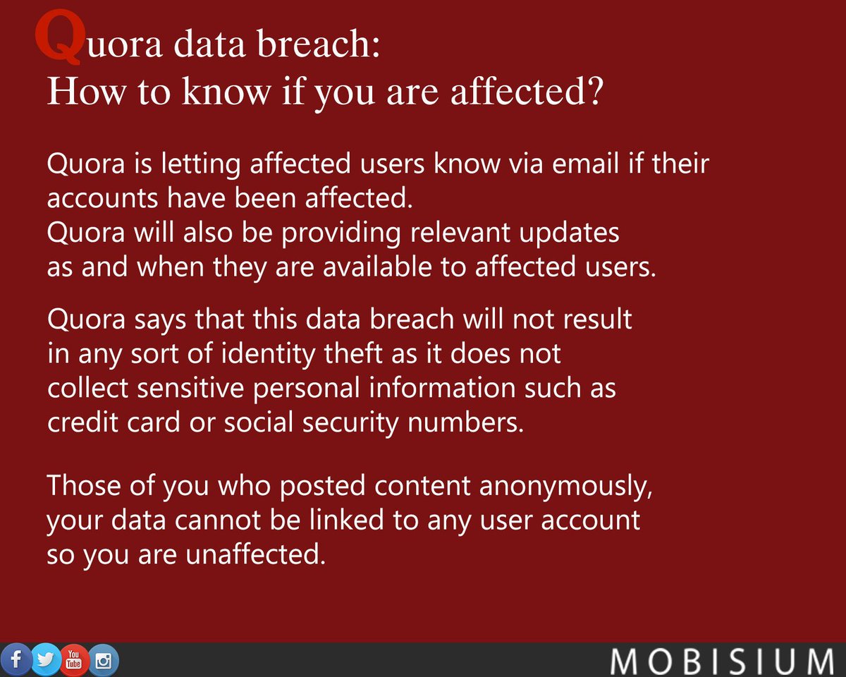mobisium's tweet photo. The Q&A website Quora reveals that 100 million users were affected in the recent data breach
#quora #quoradatareach #quorahacked #quorabreach #quorahack https://t.co/6NEQj7JUFq