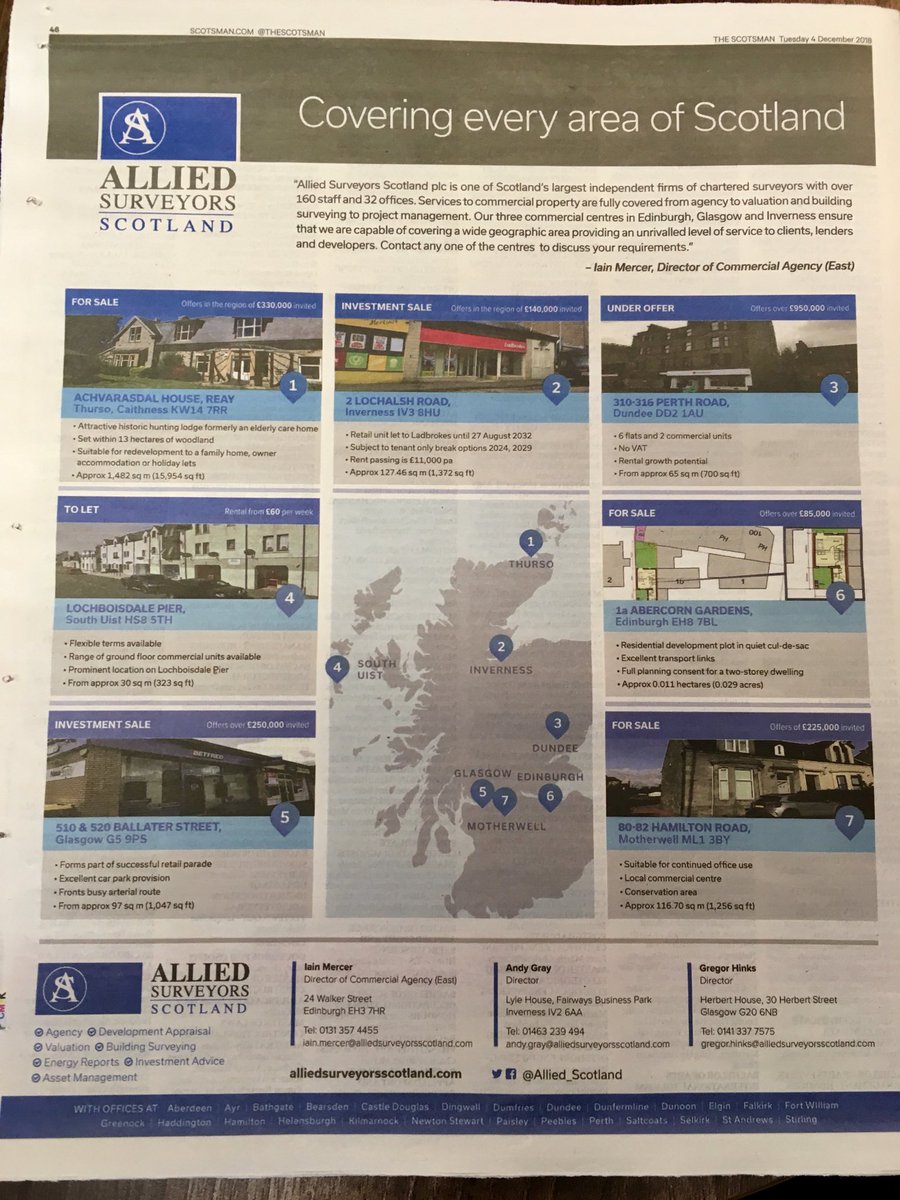 AlliedEdinburgh's tweet image. The latest in our series of adverts appears in today’s ⁦@TheScotsman⁩. Here we display ⁦@Allied_Scotland⁩’s commercial coverage with our colleagues in Glasgow and ⁦@AlliedInverness⁩. From the Outer Hebrides to the central belt. #NationalCoverage #LocalKnowledge