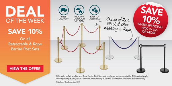 ShopfittingWhs's tweet photo. This week's Deal of the Week is for a 10% saving on Retractable and Rope Barrier Post sets https://t.co/wir1Hk5Ctf  #BarrierPosts #RopeBarriers #RetractableBarriers #Hotels #Airport #Shops #Retail #QueueManagement #CrowdControl https://t.co/R1ctqoI8Td