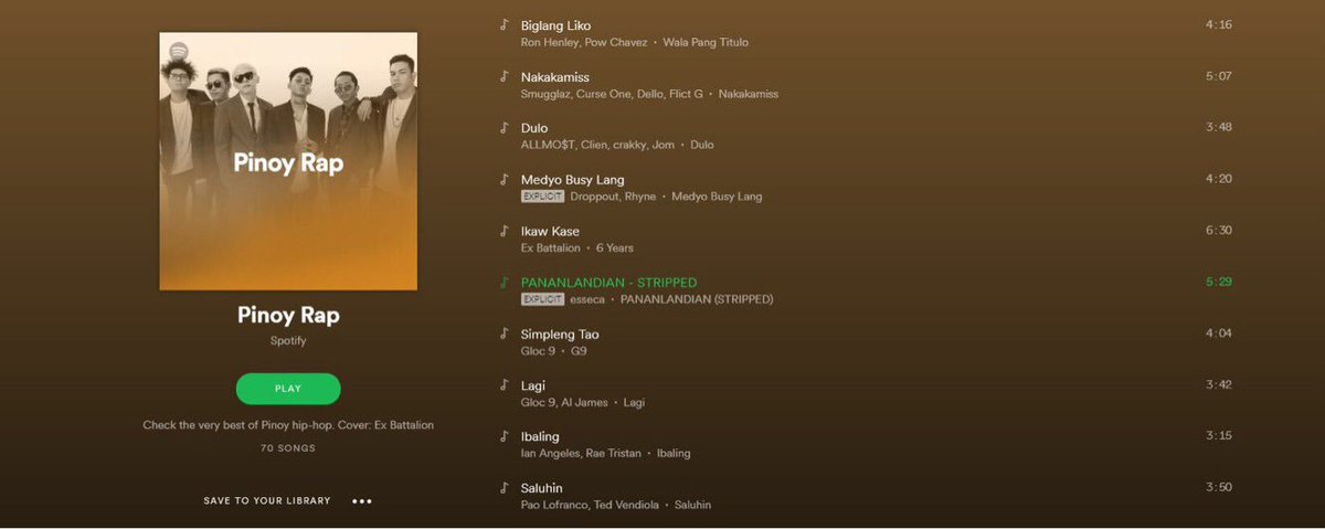 esseca_'s tweet photo. Just found out that @spotify’s PINOY RAP playlist features PANANLANDIAN’s stripped version!! 🙏

#SupportLocal
#essecatits

Stream the playlist here: https://t.co/boBqd4Gvhg https://t.co/G9Bbc86TFW