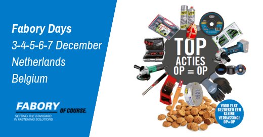 FaboryNL's tweet photo. Fabory days #heleweek mooie #aanbiedingen in onze shops in Nederland en Belgie #faborydays #fasteners #bevestigingsmaterialen #gereedschap bezoek onze shop en doe je #voordeel https://t.co/uK7it7Osxe
