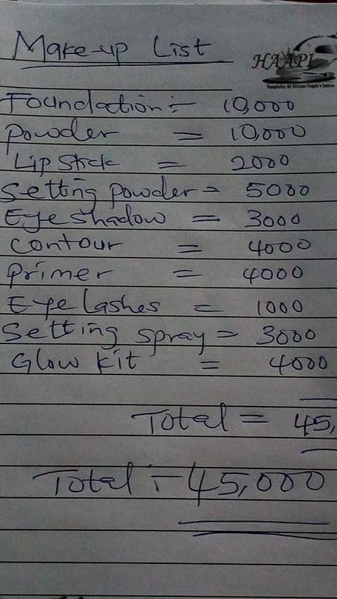Funmi_coco's tweet photo. Honey...this is my makeup list for this Christmas. Reply as a stingy boyfriend 😒😒😒 https://t.co/jxdW2LCPD2