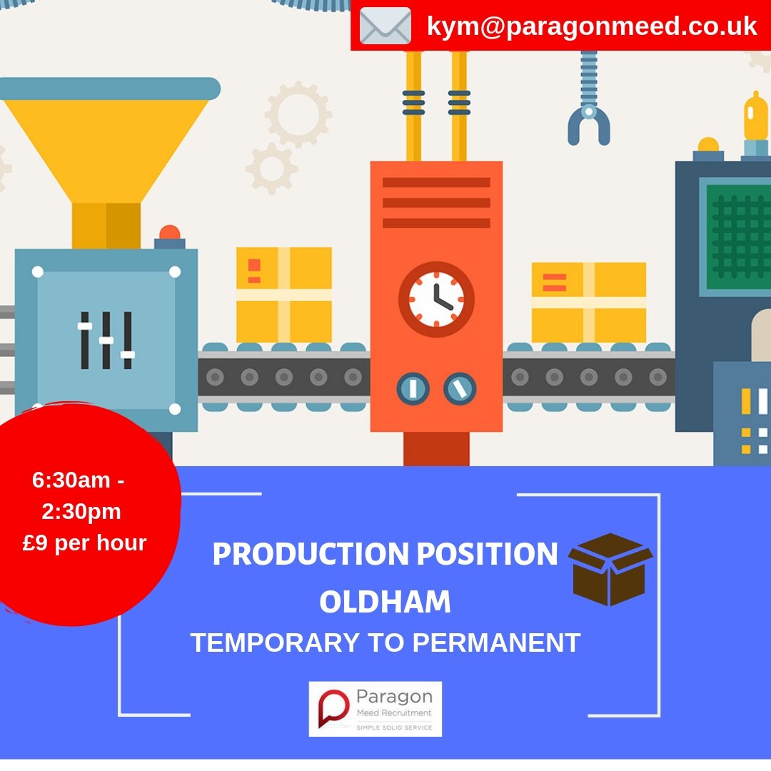 MeedParagon's tweet photo. ⭐ PRODUCTION POSITION IN OLDHAM ⭐

One for the early risers who like to get it in early! 🌞

💰 £9 per hour
🗓️ Temporary to permanent
⏰ 6:30am - 2:30pm
👷‍♀️ Email for job brief

📧 Please send your CV to kym@paragonmeed.co.uk

#TuesdayMotivation  #Job #recruitment #Oldham https://t.co/1c1ExakGtf