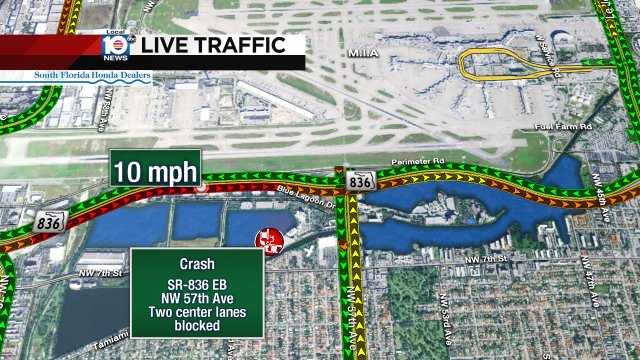 #TRAFFICALERT Crash on SR-836 EB at NW 57th Ave. Two center lanes are blocked https://t.co/t5iOpStyIu