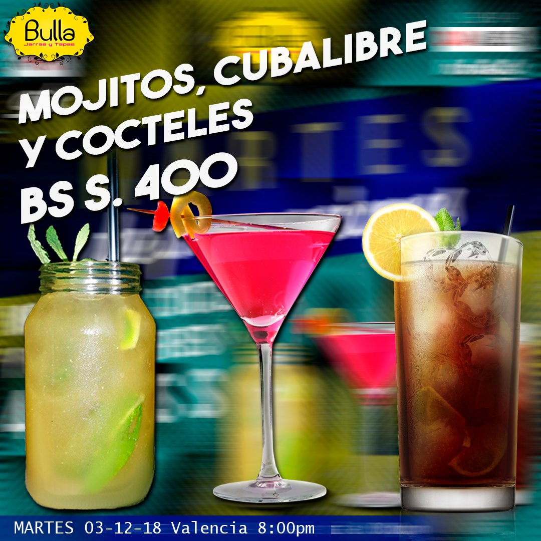 bullajarratapa's tweet photo. ¡Los mejores tragos al mejor precio! 😃Esta noche pide tu mojito, cubalibre o cóctel por Bs. S 400 😉 https://t.co/a7nBSf97WM