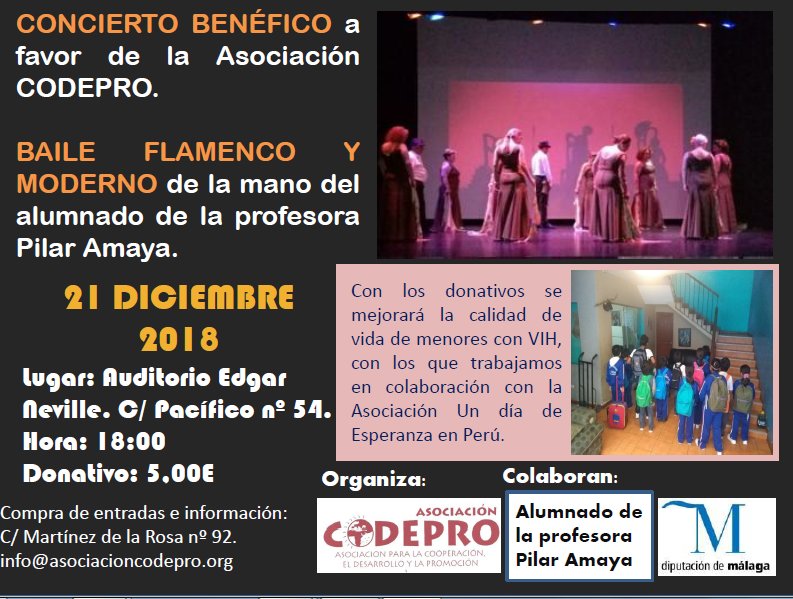 _codepro's tweet photo. @_codepro en colaboración con la profesora Pilar Amaya y su alumnado ha organizado un #EventoBenéfico el próximo día 21 de diciembre a las 18:00 en @diputacionMLG Os esperamos!! No os lo perdáis!!🥳💃💃💃👯‍♂️👯‍♀️
Lo recaudado irá destinado a nuestro proyecto en #Peru https://t.co/cBWryLGTLf