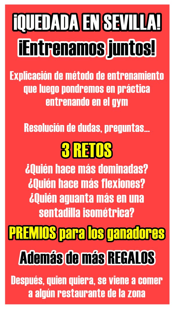 MiguelGymStyle's tweet photo. 📣QUEDADA EN SEVILLA📣

✔Confirma tu asistencia antes del 9 de diciembre y tendrás unos detalles asegurados de Prozis 😉

Confirmaciones por privado 📩 https://t.co/WujQqSiS4i