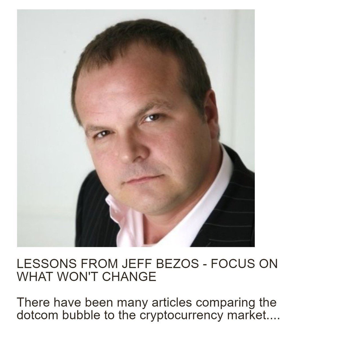 electroneum's tweet photo. There's nothing cryptos can learn from the dotcom era, right? 

WRONG! Follow Amazon's example and focus on the market drivers, says #ETN Director Dr Chris Gorman OBE.  (He should know - he was there!)

Check out his latest LinkedIn piece to learn more: https://t.co/PtCAjQIHbw https://t.co/XVHk0p25sT