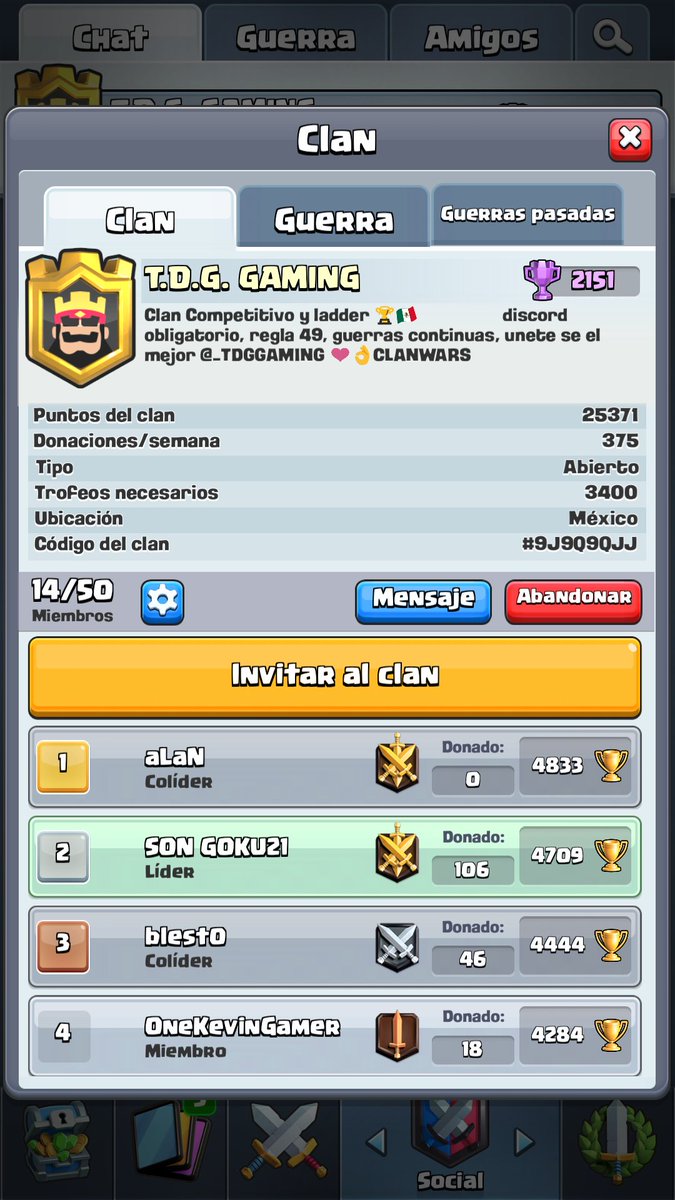 Hola amigos estamos de vuelta, si buscas clan no lo dudes vente con nosotros, premios en ladder, liga interna, team competitivo, guerras continuas, te esperamos.