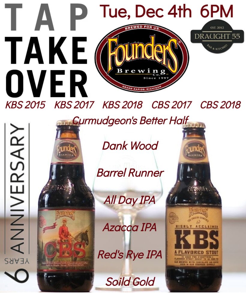 Join us tonight for an Epic <a href="/foundersbrewing/">Founders Brewing Co.</a> #taptakeover as we celebrate our 6th anniversary!
We’ll we serving up the amazing KBS 2015,KBS 2017, KBS 2018, CBS 2017, CBS 2018 among other amazing Draughts!  
#craftbeerlife #whiskeylover #midtowneast #neighborhoodbar #nycnightlife