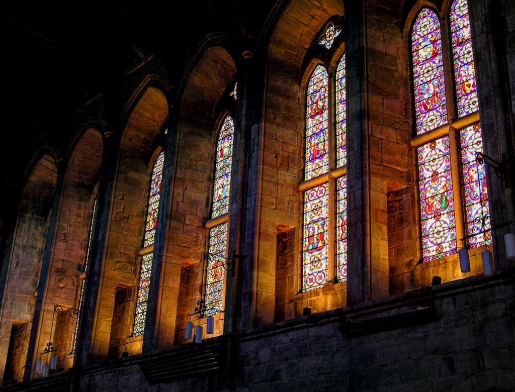 #November light casting colours on a #medieval world @bolton_abbey #BoltonAbbey #BoltonPriory #stainedglass #Yorkshire @HE_Archive @HistoricEngland