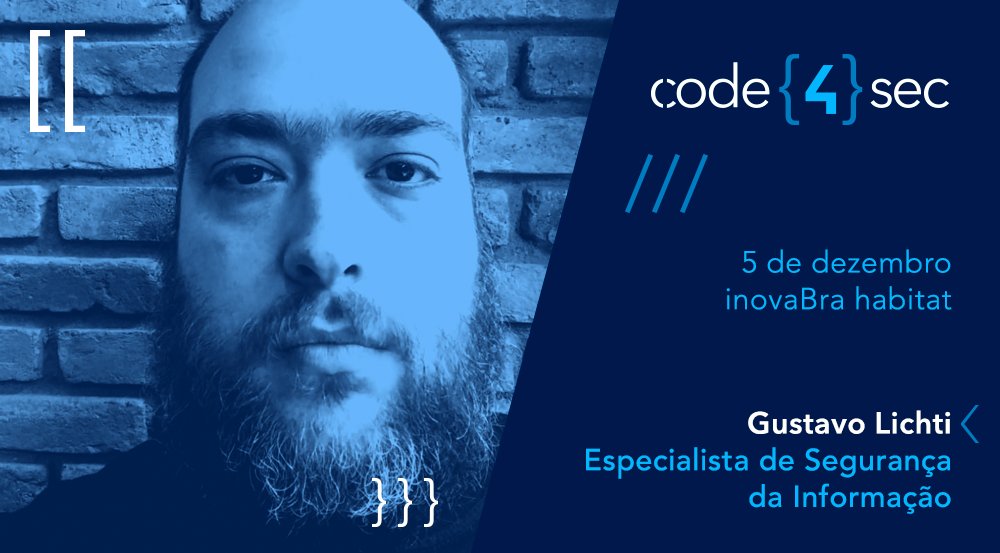Code4SecBR's tweet image. Nada melhor que uma palestra de especialista para se manter bem informado. Então participe do #Code4Sec no dia 05 de novembro. Inscrições em bit.ly/2JWBtbR