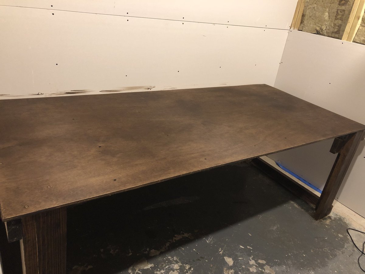 A little elbow grease, 2x4’s, plywood and old leftover wood stain and I have myself a desk big enough for 3 people