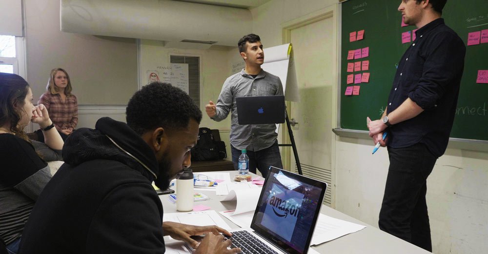 SUNY's tweet image. The challenge - Innovate or invent new ways of engaging and, perhaps, delighting people within their communities. Students at #SUNY @FarmingdaleSC went to work with @amazon Design Leaders to do just that: ow.ly/aCNB30mRwsD