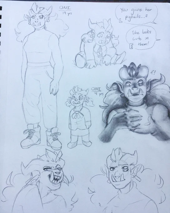 A whole bunch of #character sketches I did in #art class #sketchbook #oc #monstergirl #oni 