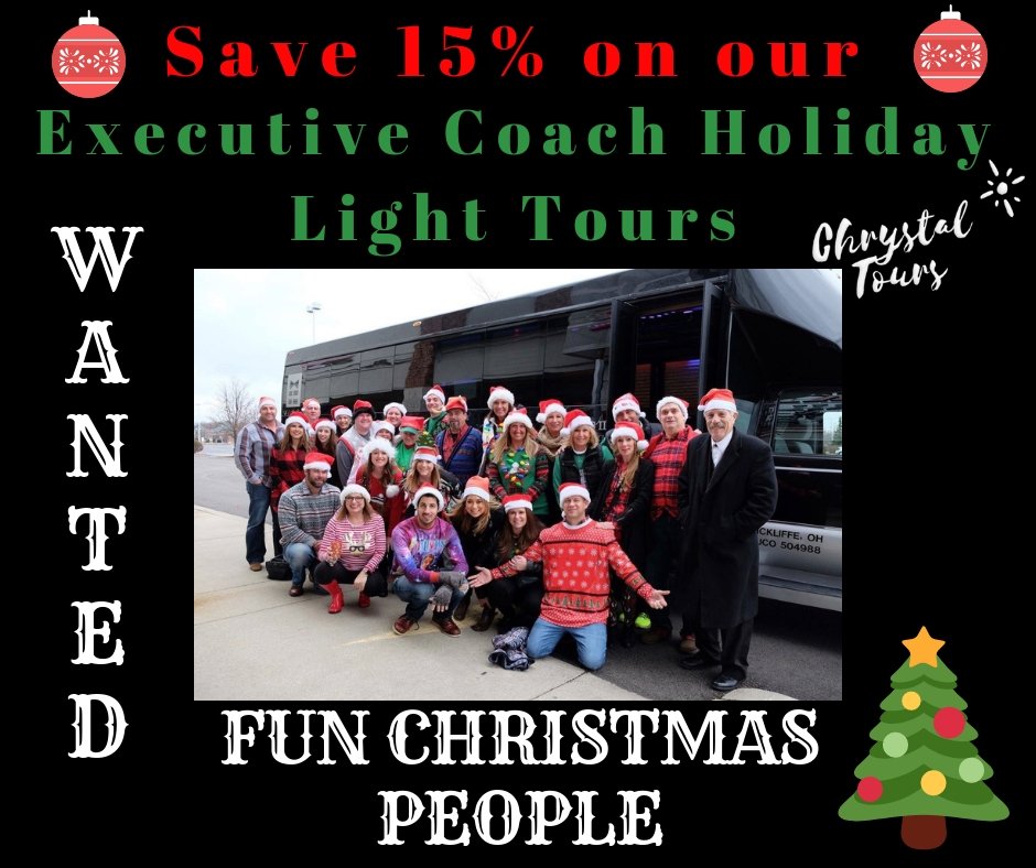 Looking for fun holiday lights kind of people wanting to SAVE 15% on any of our Executive Coach Tours. Visit for dates and tickets: eventbrite.com/o/chrystal-tou… #christmaslights #cle #holidaylightour