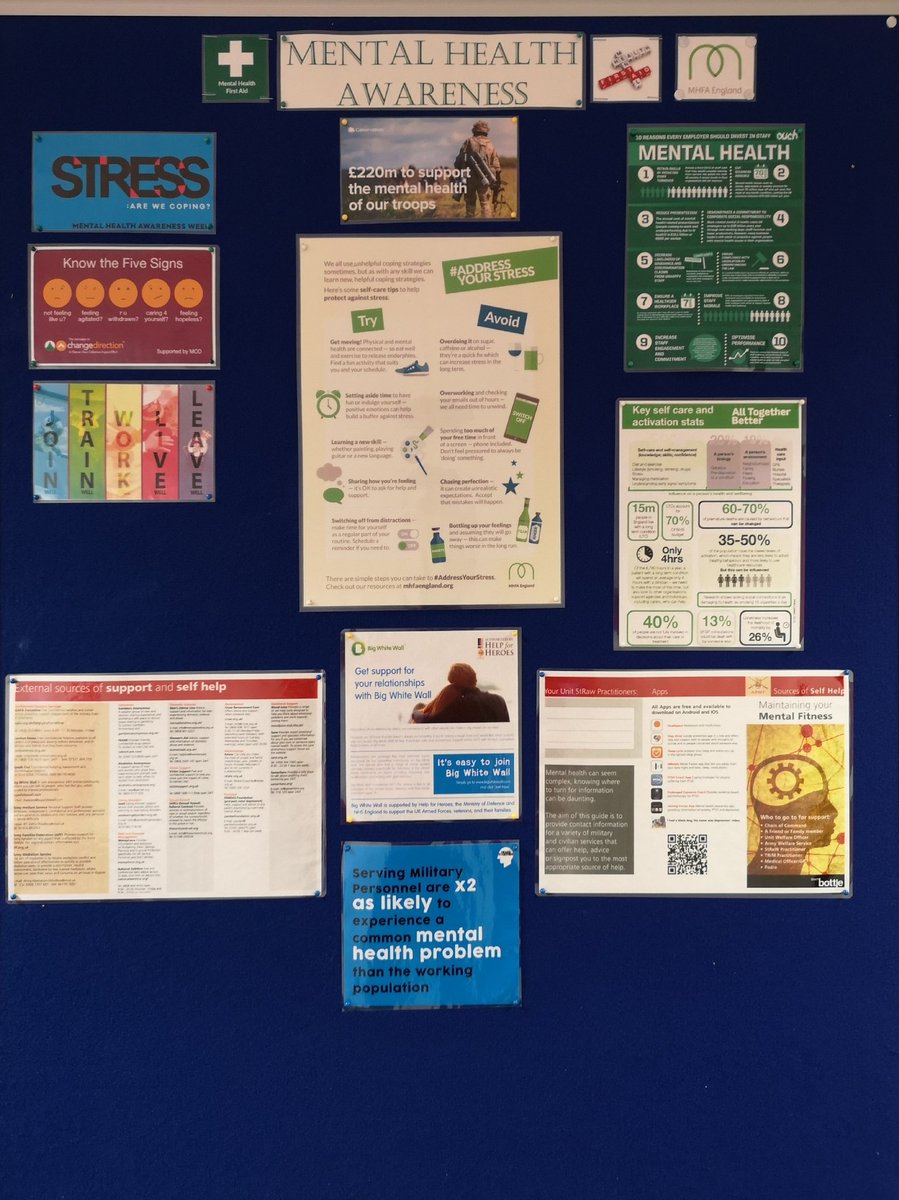 An excellent signpost area for #mentalhealth produced by our newly qualified #mentalhealthfirstaider WO2 Watson. @66WorksGroup_RE @170_Engineers @Comd170Gp @Proud_Sappers #bigwhitewall feel free to pop along to @528STRE and have a read.