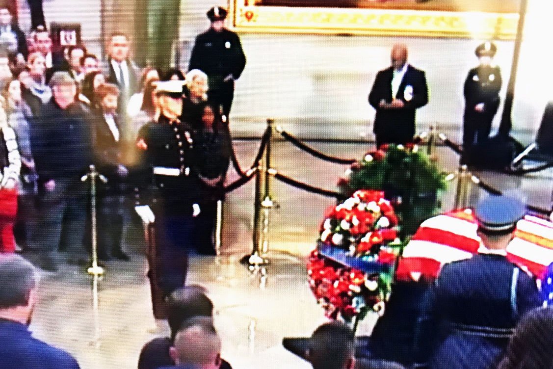 CatholicMem's tweet photo. Catholic Memorial School joins the nation in mourning the loss of President George H.W. Bush. 

Last night, CM alumnus Kevin McMahon ’16, a member of the United States Marine Corps stationed in Washington, DC, stood watch as the former president lies in state in the US Capitol. https://t.co/wwLFtCJtTI